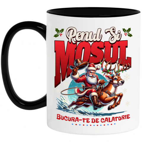 Craciun - Cana Personalizata Moș Crăciun pe Ren Impodobit - Bucură-te de Călătoria Rapidă și Cadouri Personalizate