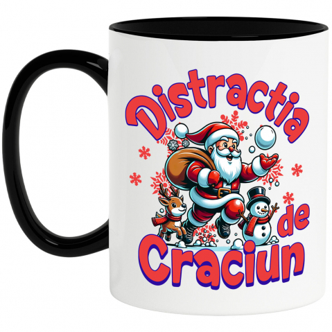 Cana Personalizata Moș Crăciun Bătaie cu Bulgari – Distracția de Crăciun cu Reni și Om de Zăpadă