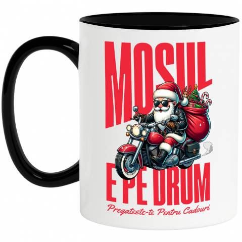 Craciun - Cana Personalizata Moș Crăciun Cool Pe Motocicletă - Pregătește-te Pentru Cadouri De Crăciun