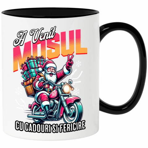 Craciun - Cana Personalizata Moș Crăciun Cool Pe Motocicletă - A Venit Mosul Cu Cadouri și Fericire