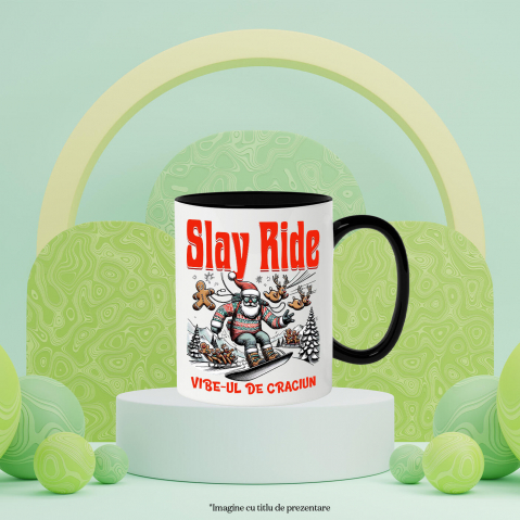 Cana Personalizata Moș Crăciun cu Pulover Haios pe Placǎ Snowboard – Slay Ride și Vibe-ul De Crăciun [2]