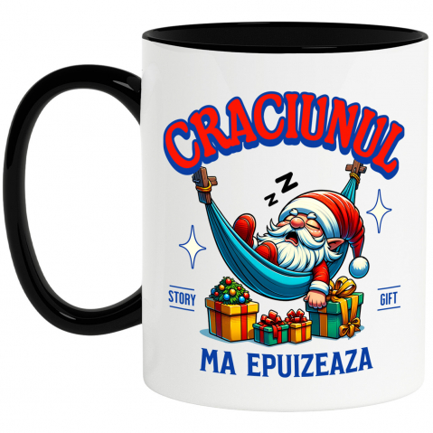 Craciun - Cana Personalizata Moș Crăciun Extenuat în Hamac cu Cadouri Colorate – Cadouri Personalizate pentru Crăciun Haios