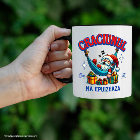 Cana Personalizata Moș Crăciun Extenuat în Hamac cu Cadouri Colorate – Cadouri Personalizate pentru Crăciun Haios [1]