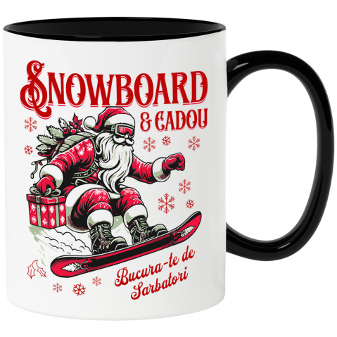 Craciun - Cana Personalizata Moș Crăciun pe Snowboard cu Cadou – Cadouri Personalizate pentru Sărbători De Neuitat