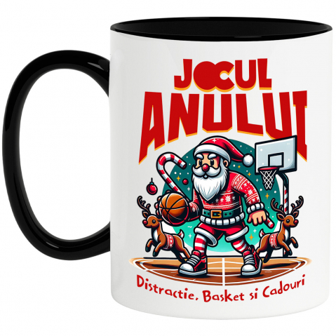Craciun - Cana Personalizata Moș Crăciun pe Terenul de Baschet – Cadouri Personalizate pentru Familie și Prieteni