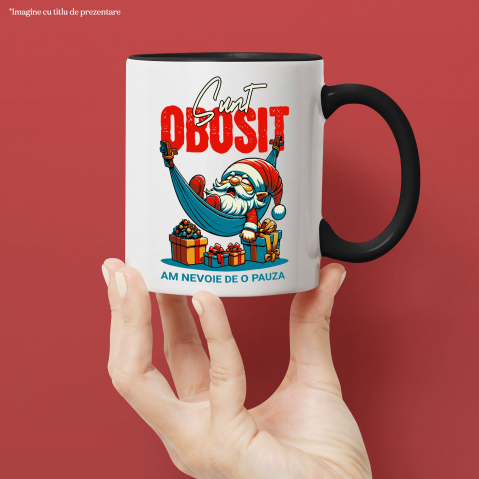 Cana Personalizata Moș Crăciun Somnoros În Hamac Cu Cadouri Colorate - Sunt Obosit [1]