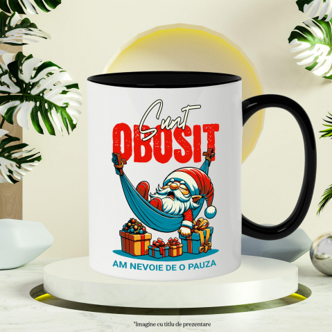 Cana Personalizata Moș Crăciun Somnoros În Hamac Cu Cadouri Colorate - Sunt Obosit [2]