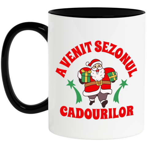 Craciun - Cana Personalizata Moș Crăciun Gras cu Cadouri Colorate - Sezonul Cadourilor și Cadouri Personalizate