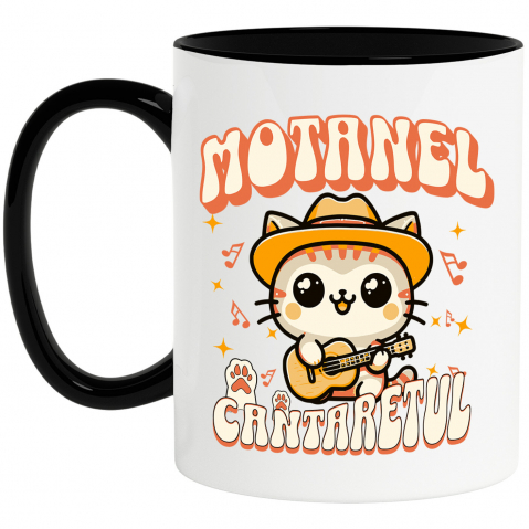 Pisici - Cana Personalizata Motan Cu Pălărie Mexicană și Chitară – Cadou Personalizat Motănel Cântărețul pentru Copii și Familie