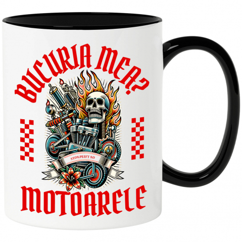 Masini - Cana Personalizata Motor Puternic cu Craniu și Flăcări – Artă Mecanică și Viteză