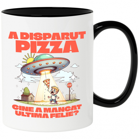 Mancare - Cana Personalizata Cadou personalizat cu nava spațială și pizza | „Cine a mâncat ultima felie?” pentru copii și familie