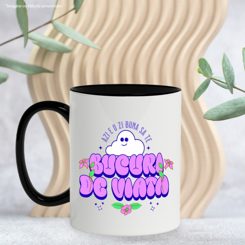 Cana Personalizata Bucură-te de Viață – Tricou Personalizat cu Norișor Pufos și Mesaj Inspirațional [2]