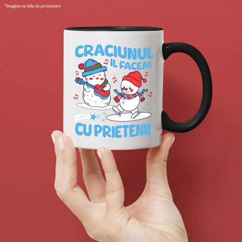 Cana Personalizata Crăciun cu prietenii – Cadouri personalizate cu oameni de zăpadă, patinaj și cântăreț la chitară [1]