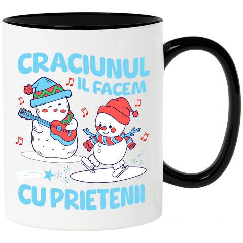 Prieteni - Cana Personalizata Crăciun cu prietenii – Cadouri personalizate cu oameni de zăpadă, patinaj și cântăreț la chitară