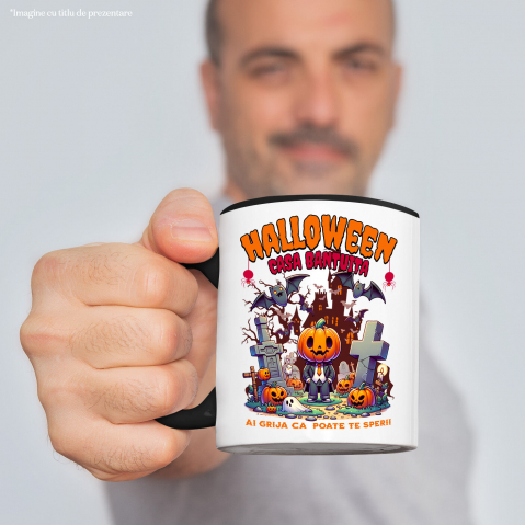 Cana Personalizata Om cu Cap De Dovleac și Mesaj Halloween | Casa Bântuită | Cadouri Personalizate pentru Halloween [1]