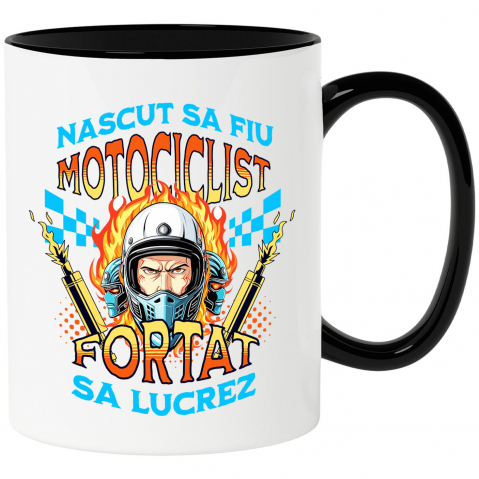 Motociclete - Cana Personalizata Om Cu Cască De Protecție, Motor, Tobele Eșapamentului și Flăcări – Pasiune Moto