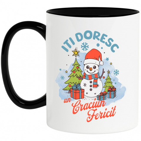 Craciun - Cana Personalizata Om de Zăpadă Vesel cu Căciulă Moș Crăciun - Cadouri Personalizate de Crăciun