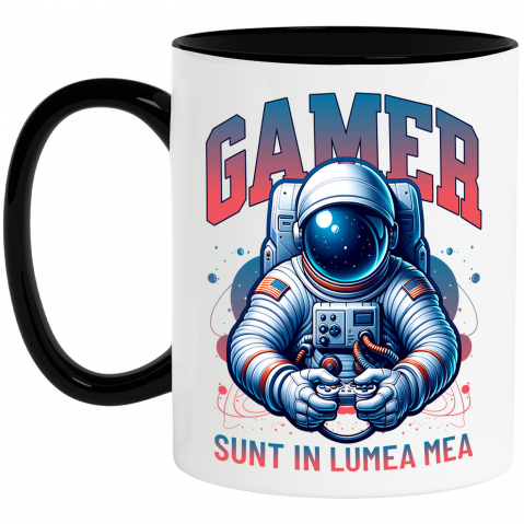 LUME - Cana Personalizata Om în Costum Astronaut „Sunt În Lumea Mea” - Cadou Personalizat Gamer