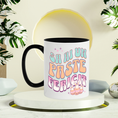 Cana Personalizata "Ouă Colorate cu Iepuri Albi - Paște Fericit, Cadou de Sărbători" [2]