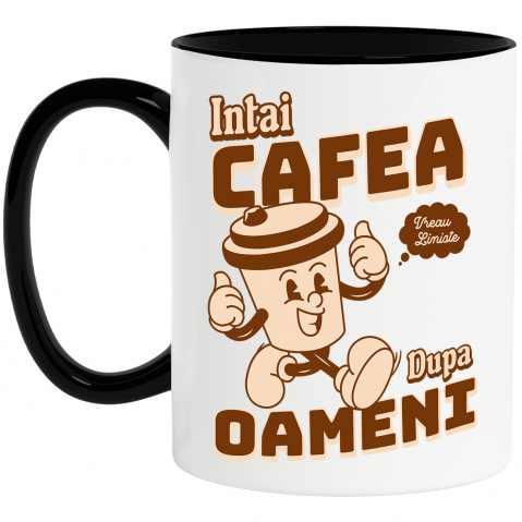 Bauturi - Cana Personalizata „Pahar De Cafea Vesel „Intai Cafea Dupa Oameni” – Cadou Amuzant pentru Iubitorii de Cafea”