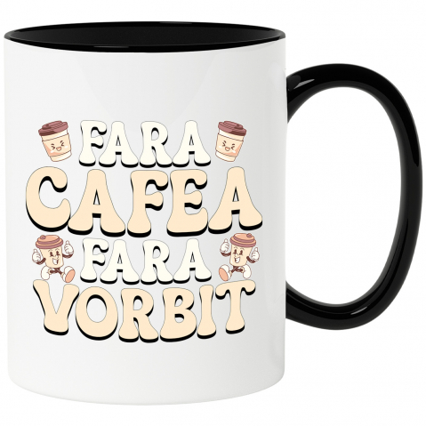 Bauturi - Cana Personalizata „Pahar De Cafea Vesel 'Fără Cafea, Fără Vorbit' – Cadou Amuzant pentru Iubitorii de Cafea”