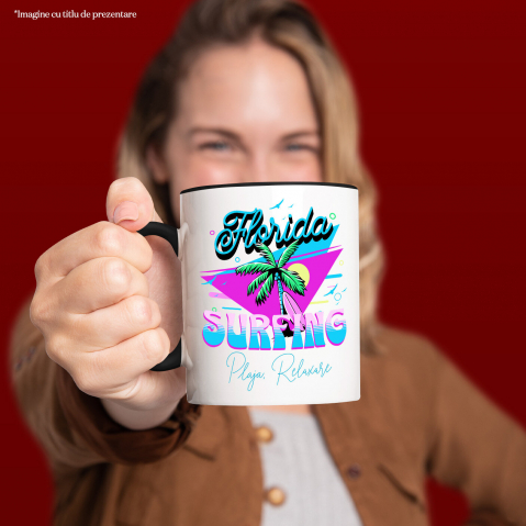 Cana Personalizata "Produse personalizate pentru vacanță – Palmier cu nuci de cocos și placă de surf în Florida pentru surfing" [1]