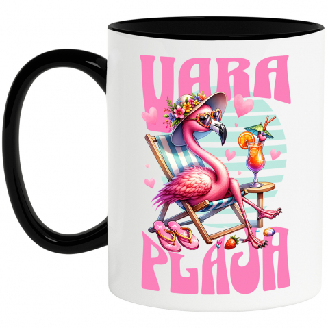Plaja - Cana Personalizata "Produse personalizate pentru vară – Flamingo roz cu pălărie florală și cocktail pentru vacanță la plajă"