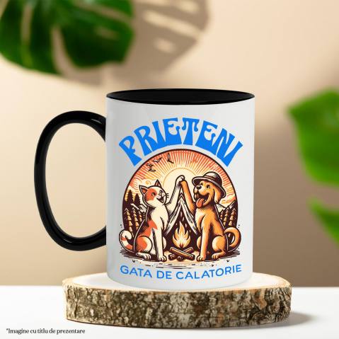 Cana Personalizata "Pereche Perfectă: Câine și Pisică la Foc de Tabără – Aventură cu Prieteni Gata de Călătorie" [2]