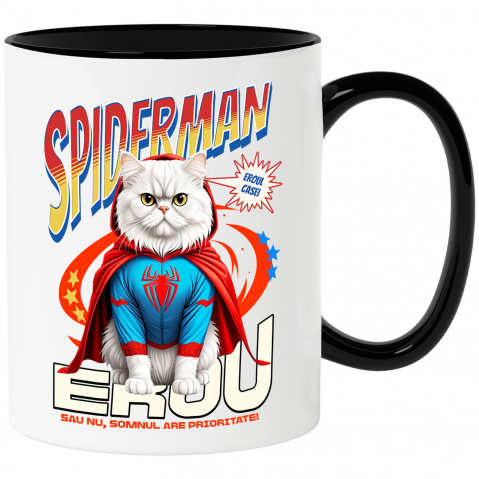 Cani Personalizate - Cana Personalizata Pisică Persan în Costum Spider-Man - Cadou Personalizat pentru Iubitorii de Pisici și Copii