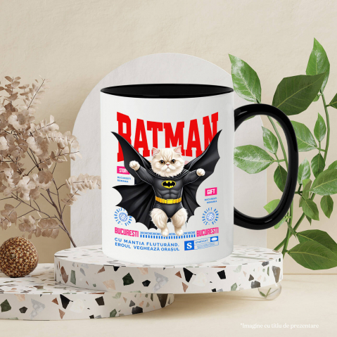 Cana Personalizata Pisica Persană în Costum de Batman – Supererou Haioasă pentru Iubitorii de Pisici și Copii [2]