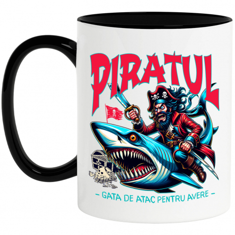 Supereroi - Cana Personalizata Pirat Nervos pe Rechin cu Sabie - Cadou Personalizat pentru Copii și Tati