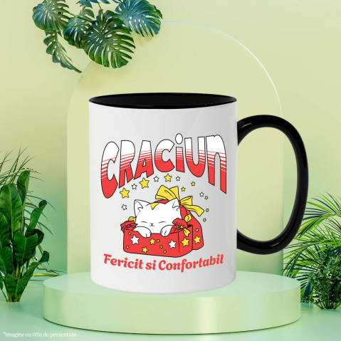 Cana Personalizata Pisica Albă în Cutie de Cadou Roșie – Crăciun Fericit și Confortabil [2]