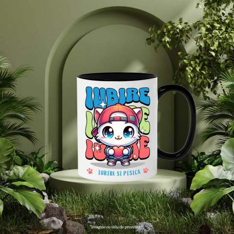 Cana Personalizata Pisica Albă Stil Gangster Cu Pălărie Și Inimă – Cadou Personalizat „Iubire Și Pisica” pentru Iubitorii De Pisici [2]