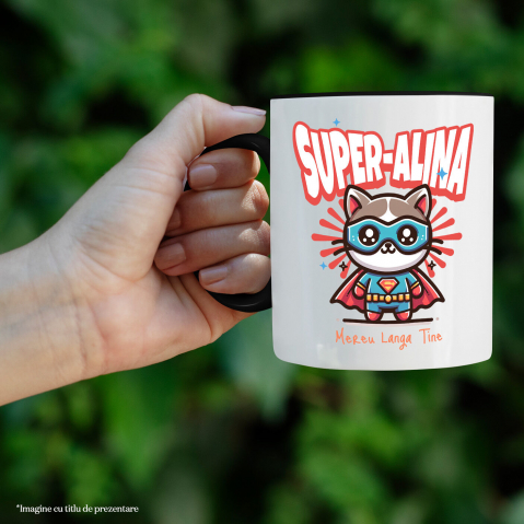 Cana Personalizata Pisica Animată Cu Masca Si Costum De Super Erou – Cadou Personalizat Pentru Copii [1]