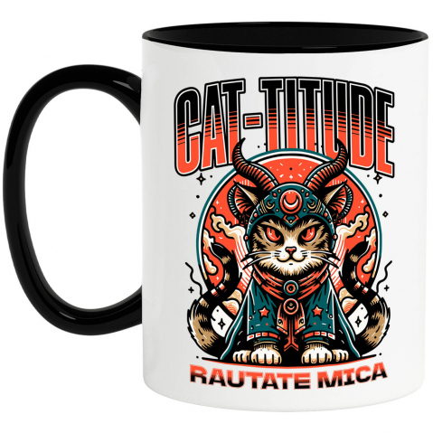 Pisici - Cana Personalizata Pisica Bizara Stil Asiatic Cu Ochi Roșii – Cat-titude Răutate Mică – Cadou Personalizat Iubitorilor De Pisici