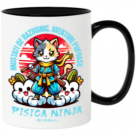 Razboinic - Cana Personalizata Pisică Ninja Colorată cu Mustăți de Războinic – Aventuri Pufoase pe Nori