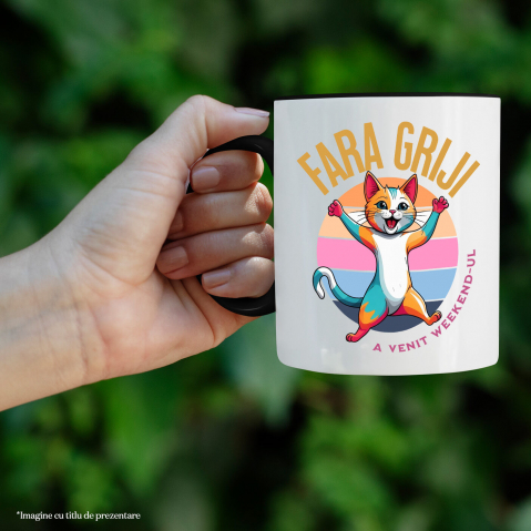 Cana Personalizata Pisica Colorată Veselă „Fără Griji A Venit Weekend-ul” – Cadou Amuzant Pentru Iubitorii De Pisici [1]