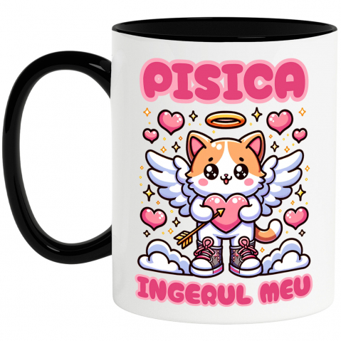 INGERI - Cana Personalizata Pisica Cu Aripi și Inimă Cu Săgeată - Cadou Personalizat „Pisica Îngerul Meu” pentru Familie și Prieteni