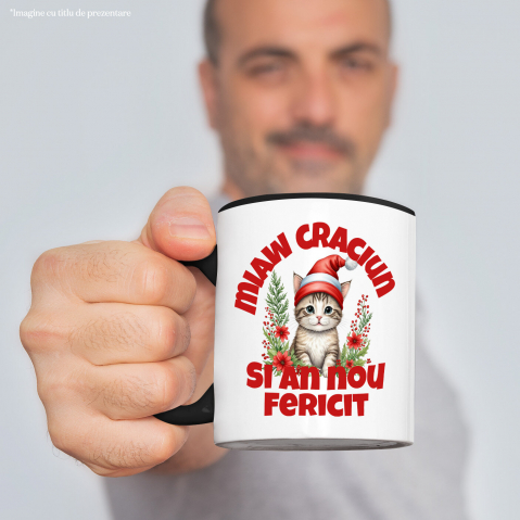 Cana Personalizata Pisica cu Căciulă de Crăciun – Miaw Crăciun și An Nou Fericit pentru Iubitorii de Animale [1]
