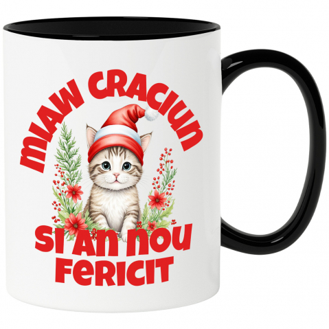Cana Personalizata Pisica cu Căciulă de Crăciun – Miaw Crăciun și An Nou Fericit pentru Iubitorii de Animale