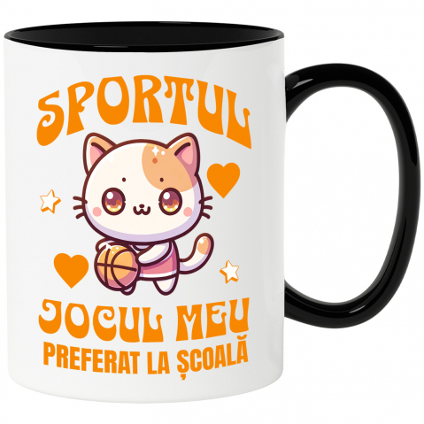 Cana Personalizata Pisică cu Minge de Baschet - Sportul Jocul Meu Preferat pentru Școală și Educație