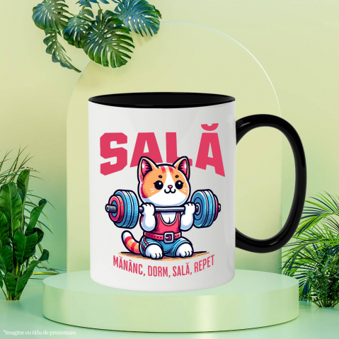 Cana Personalizata Pisică Fitness Ridicând Greutăți – Cadou Amuzant pentru Sportivi [2]