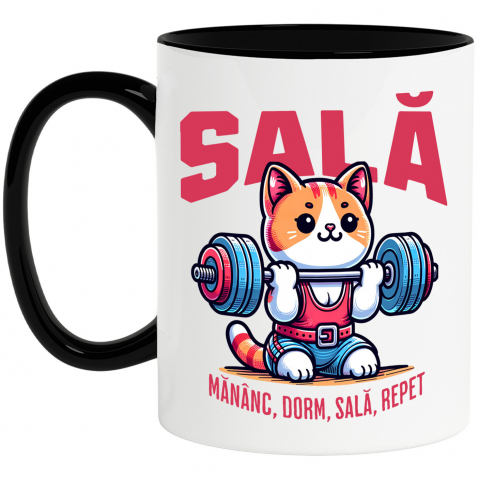 Cana Personalizata Pisică Fitness Ridicând Greutăți – Cadou Amuzant pentru Sportivi