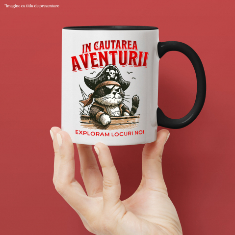 Cana Personalizata Tricou Personalizat Pisică Pirat – "Explorăm Locuri Noi" | Cadou pentru Aventurieri și Iubitori de Pisici [1]