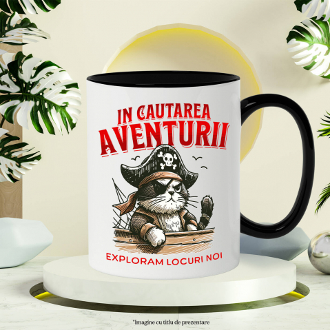 Cana Personalizata Tricou Personalizat Pisică Pirat – "Explorăm Locuri Noi" | Cadou pentru Aventurieri și Iubitori de Pisici [2]