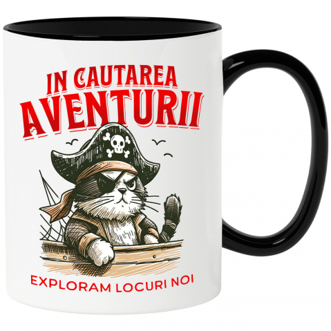 Cadouri Pentru Copii - Cana Personalizata Tricou Personalizat Pisică Pirat – "Explorăm Locuri Noi" | Cadou pentru Aventurieri și Iubitori de Pisici
