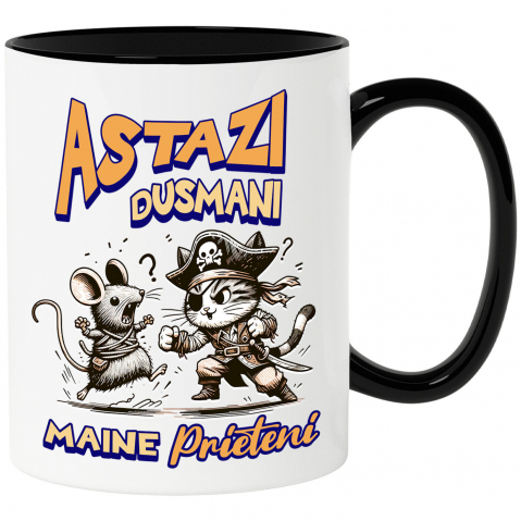 Prieteni - Cana Personalizata Cadouri personalizate pentru copii – Pisica pirat și soarecele în luptă cu mesaj amuzant