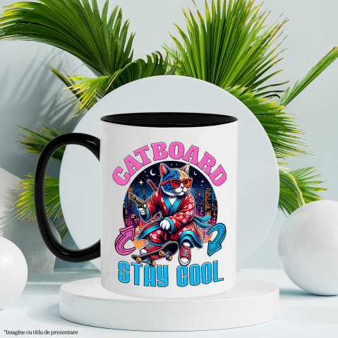 Cana Personalizata Pisica Cu Skateboard – Ținută Asiană Urbană – Stay Cool – Cadou Personalizat Pentru Familie și Iubitorii De Pisici [2]