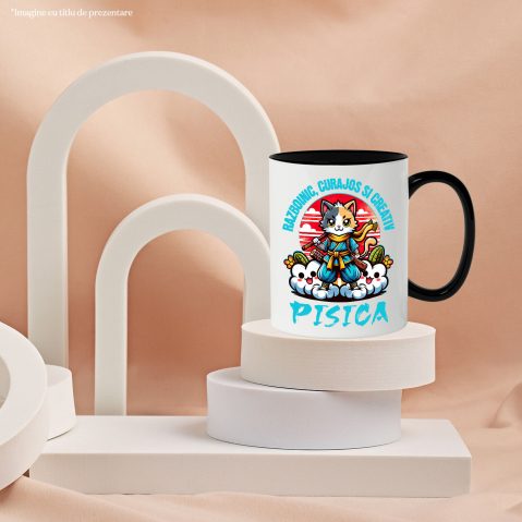 Cana Personalizata Pisica Ninja Cu Sabii – Motan Curajos Și Creativ – Cadou Personalizat Pentru Familie, Copii și Tati [2]