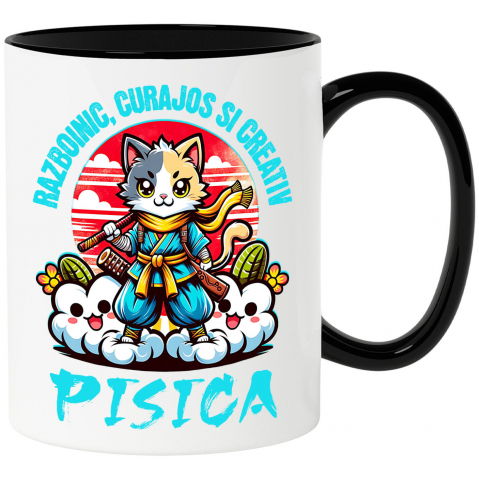 Pisici - Cana Personalizata Pisica Ninja Cu Sabii – Motan Curajos Și Creativ – Cadou Personalizat Pentru Familie, Copii și Tati